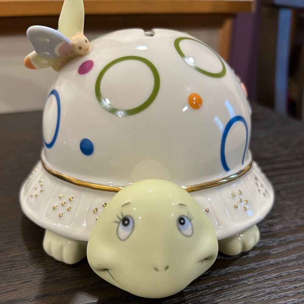 Lenox Jungle Jamboree Turtle Bank with Butterfly fine china 24 k gold accents